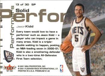 2001-02 Fleer Premium - Solid Performers #13 SP Jason Kidd Back
