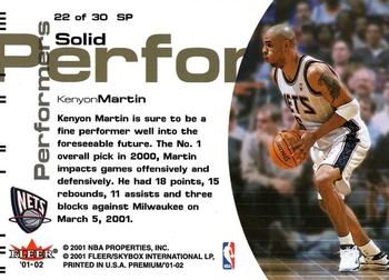 2001-02 Fleer Premium - Solid Performers #22 SP Kenyon Martin Back