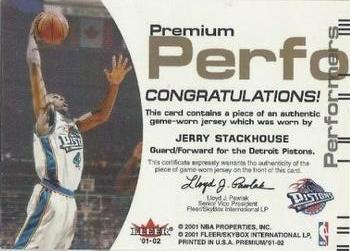 2001-02 Fleer Premium - Premium Performers #NNO Jerry Stackhouse Back
