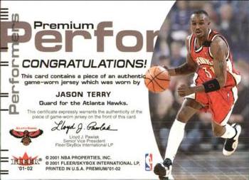 2001-02 Fleer Premium - Premium Performers #NNO Jason Terry Back