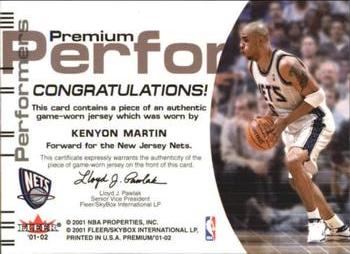 2001-02 Fleer Premium - Premium Performers #NNO Kenyon Martin Back