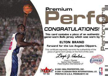 2001-02 Fleer Premium - Premium Performers #NNO Elton Brand Back