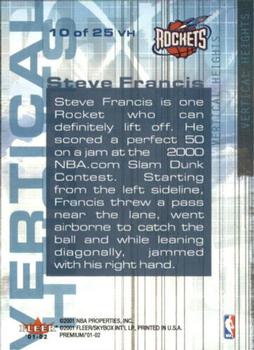 2001-02 Fleer Premium - Vertical Heights #10 VH Steve Francis Back