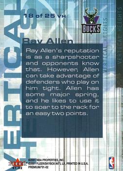 2001-02 Fleer Premium - Vertical Heights #18 VH Ray Allen Back