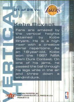 2001-02 Fleer Premium - Vertical Heights #21 VH Kobe Bryant Back