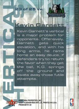 2001-02 Fleer Premium - Vertical Heights #23 VH Kevin Garnett Back