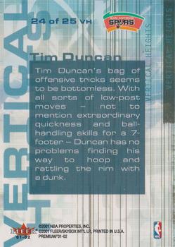 2001-02 Fleer Premium - Vertical Heights #24 VH Tim Duncan Back