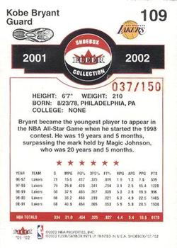 2001-02 Fleer Shoebox - Footprints #109 Kobe Bryant Back