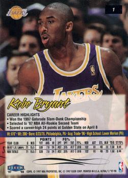 1997-98 Ultra #1 Kobe Bryant Back