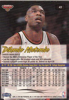 1997-98 Ultra #43 Dikembe Mutombo Back
