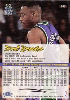 1997-98 Ultra #240 Terrell Brandon Back