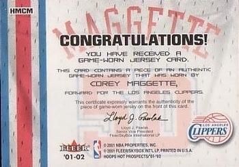 2001-02 Hoops Hot Prospects - Hoops Hot Materials #HMCM Corey Maggette Back