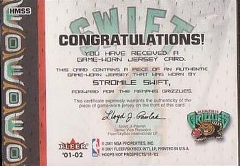 2001-02 Hoops Hot Prospects - Hoops Hot Materials #HMSS Stromile Swift Back