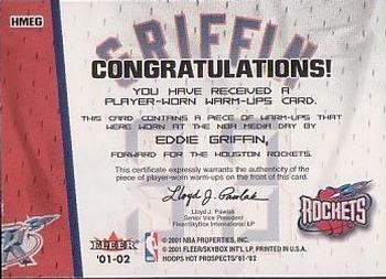 2001-02 Hoops Hot Prospects - Hoops Hot Materials #HMEG Eddie Griffin Back