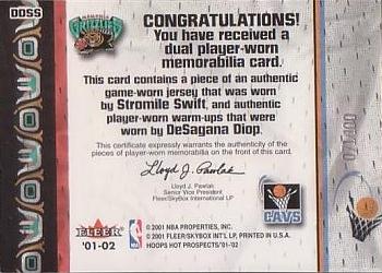 2001-02 Hoops Hot Prospects - Hoops Hot Tandems #DDSS DeSagana Diop / Stromile Swift Back