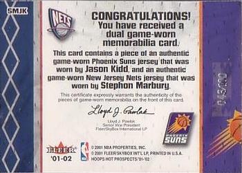 2001-02 Hoops Hot Prospects - Hoops Hot Tandems #SMJK Stephon Marbury / Jason Kidd Back