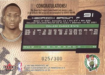 2001-02 Hoops Hot Prospects - Future Swatch Autographs #91 Kedrick Brown Back