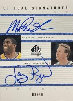 2001-02 SP Authentic - SP Dual Signatures #MG/LB Magic Johnson / Larry Bird Front