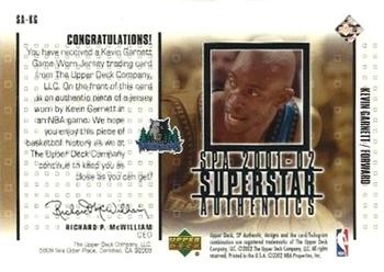 2001-02 SP Authentic - Superstar Authentics #SA-KG Kevin Garnett Back