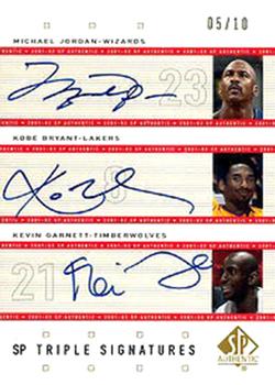 2001-02 SP Authentic - SP Triple Signatures #MJ/KB/KG Michael Jordan / Kobe Bryant / Kevin Garnett Front