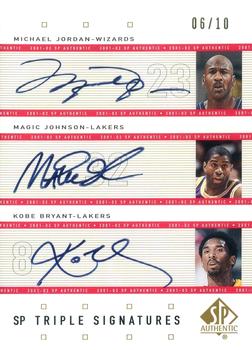 2001-02 SP Authentic - SP Triple Signatures #MJ/MG/KB Michael Jordan / Magic Johnson / Kobe Bryant Front