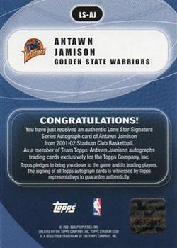 2001-02 Stadium Club - Lone Star Signatures #LS-AJ Antawn Jamison Back