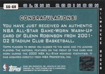 2001-02 Stadium Club - Stroke of Genius #SG-GR Glenn Robinson Back