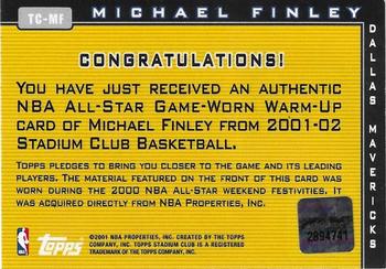 2001-02 Stadium Club - Touch of Class #TC-MF Michael Finley Back