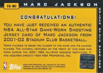 2001-02 Stadium Club - Touch of Class #TC-MJ Marc Jackson Back