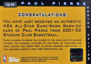 2001-02 Stadium Club - Touch of Class #TC-PP Paul Pierce Back
