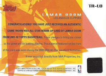 2001-02 Topps - All-Star Remnants #TR-LO Lamar Odom Back