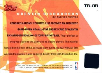 2001-02 Topps - All-Star Remnants #TR-QR Quentin Richardson Back