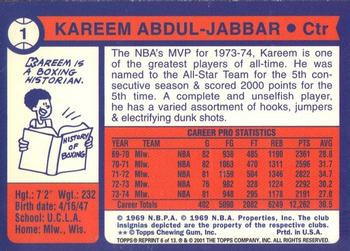 2001-02 Topps - Kareem Abdul-Jabbar Commemorative Series #6 Kareem Abdul-Jabbar Back