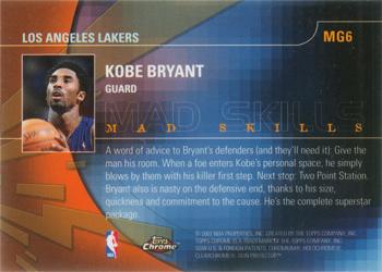 2001-02 Topps Chrome - Mad Game #MG6 Kobe Bryant Back