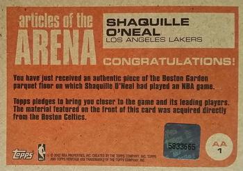 2001-02 Topps Heritage - Articles of the Arena Relics #AA1 Shaquille O'Neal Back