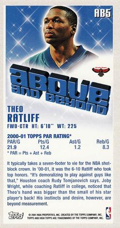2001-02 Topps High Topps - Above and Beyond #AB5 Theo Ratliff Back