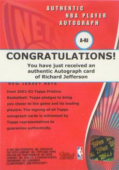 2001-02 Topps Pristine - Autographs #A-RJ Richard Jefferson Back