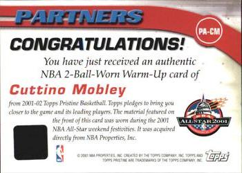 2001-02 Topps Pristine - Partners #PA-CM Cuttino Mobley Back