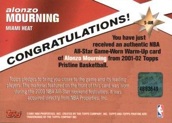2001-02 Topps Pristine - Slice of a Star #S-AM Alonzo Mourning Back
