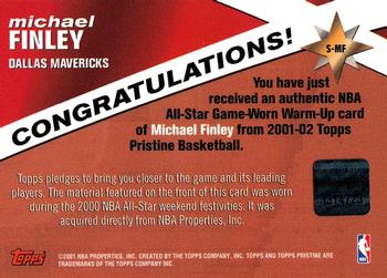 2001-02 Topps Pristine - Slice of a Star #S-MF Michael Finley Back