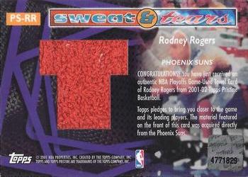 2001-02 Topps Pristine - Sweat and Tears #PS-RR Rodney Rogers Back