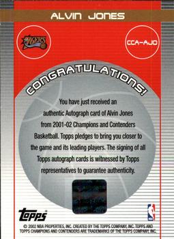 2001-02 Topps TCC - Autographs #CCA-AJO Alvin Jones Back