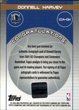 2001-02 Topps TCC - Autographs #CCA-DH Donnell Harvey Back
