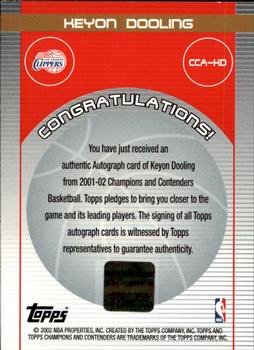 2001-02 Topps TCC - Autographs #CCA-KD Keyon Dooling Back