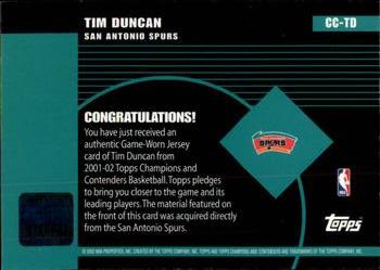 2001-02 Topps TCC - Challenging the Champ #CC-TD Tim Duncan Back