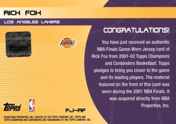 2001-02 Topps TCC - Finals Journey #FJ-RF Rick Fox Back