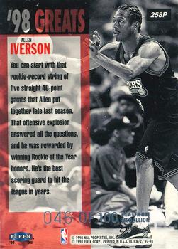 1997-98 Ultra - Platinum Medallion #258P Allen Iverson Back