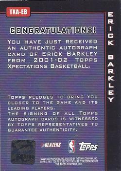2001-02 Topps Xpectations - Autographs #TXA-EB Erick Barkley Back