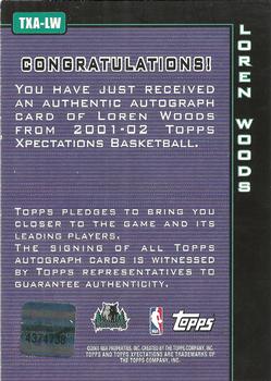 2001-02 Topps Xpectations - Autographs #TXA-LW Loren Woods Back