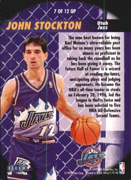 1997-98 Ultra - Quick Picks #7 QP John Stockton Back